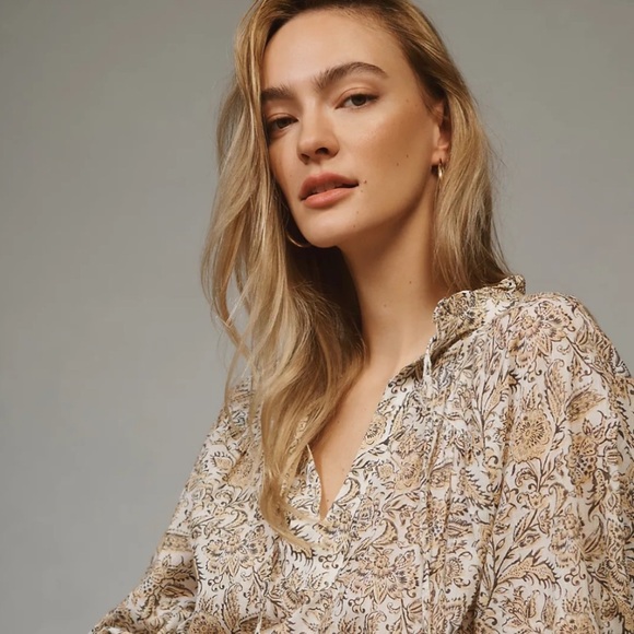 By Anthropologie Tie-Neck Peasant Blouse 🌾🐿️ - Picture 3 of 6